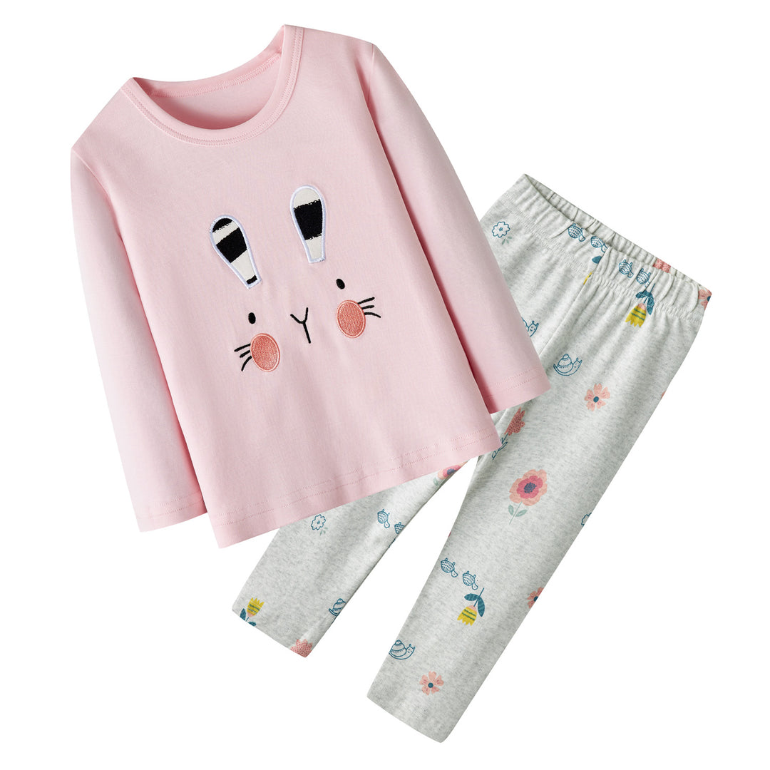 Baby Kids Pajamas Bunny Pink Top w Grey Pants Set - Little Kooma