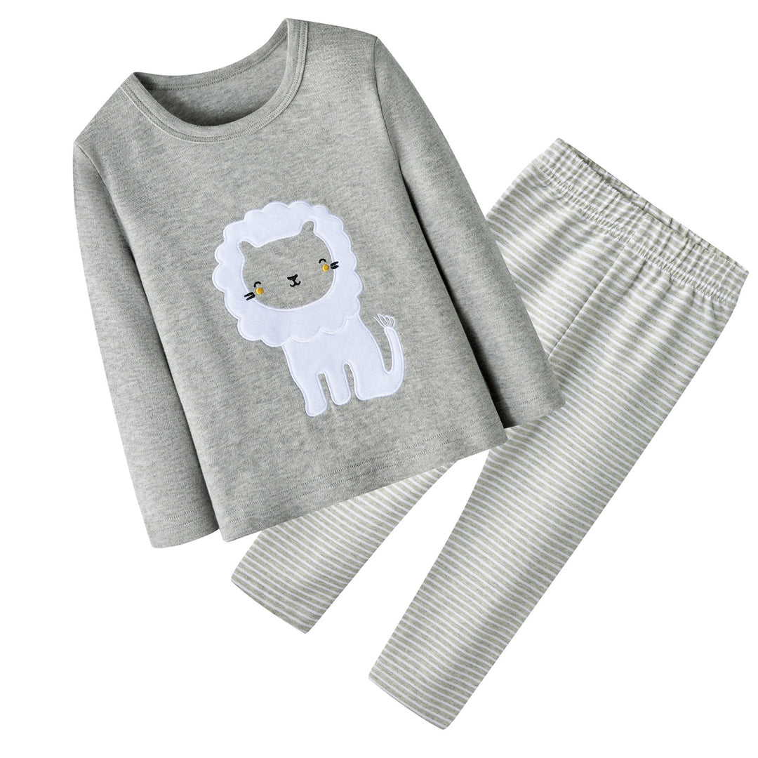 Baby Kids Pajamas White Lion Grey Top n Stripe Pants Set - Little Kooma