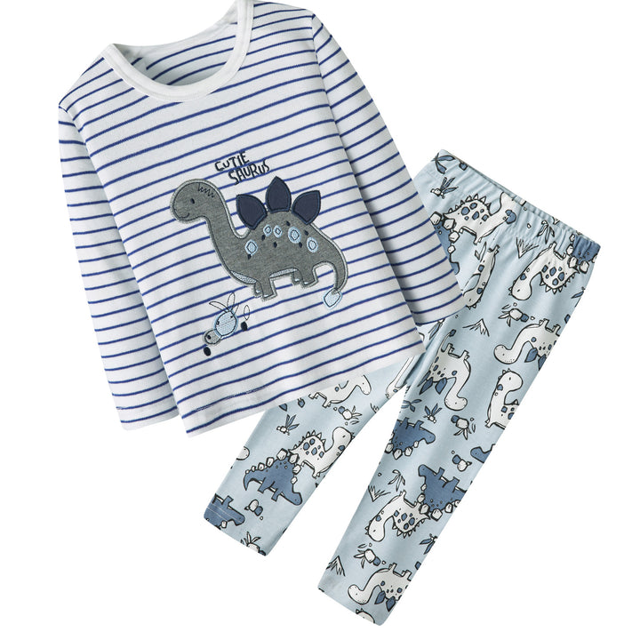 Baby Kids Pajamas Dinosaur Stripe Top n Dinosaur Pants Set - Little Kooma