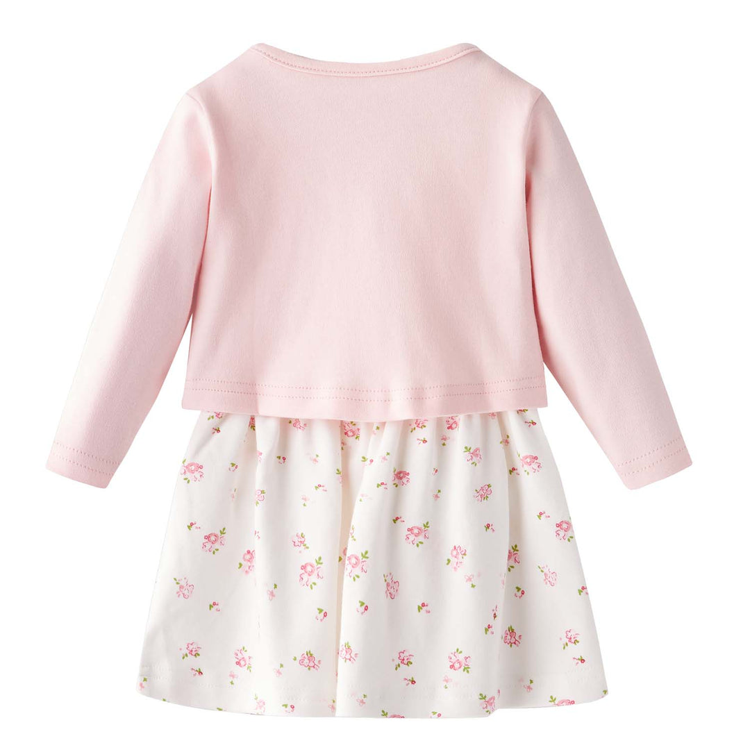 [ZBG04] Baby Girl White w Pink Rose Bodysuit Dress n Pink Cardigan w I Love Mummy 2 Pc Set - Little Kooma