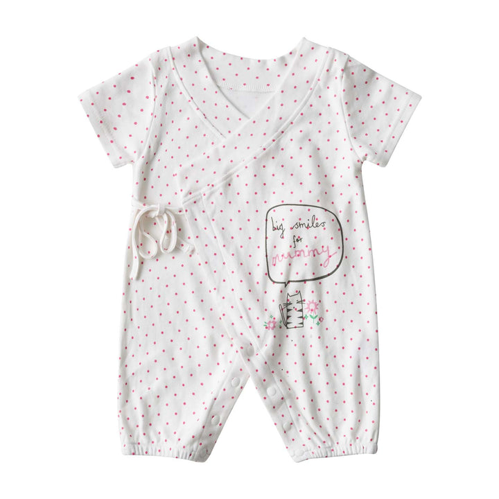 Baby Girl Kimono Romper White w Pink Dots Big Smiles for Mummy - Little Kooma