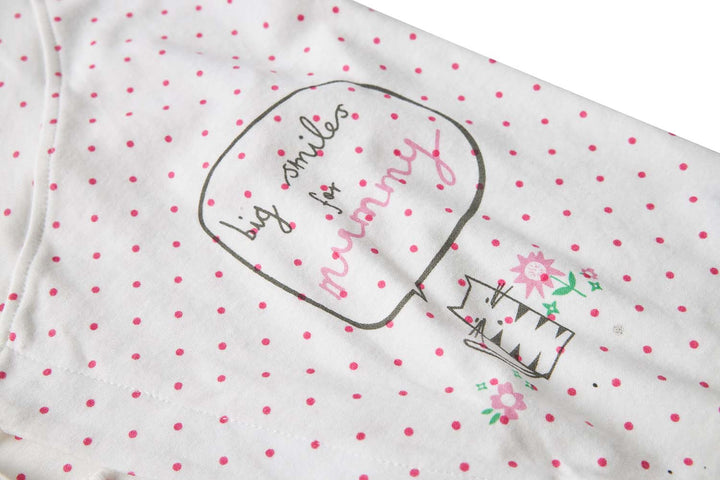 Baby Girl Kimono Romper White w Pink Dots Big Smiles for Mummy - Little Kooma