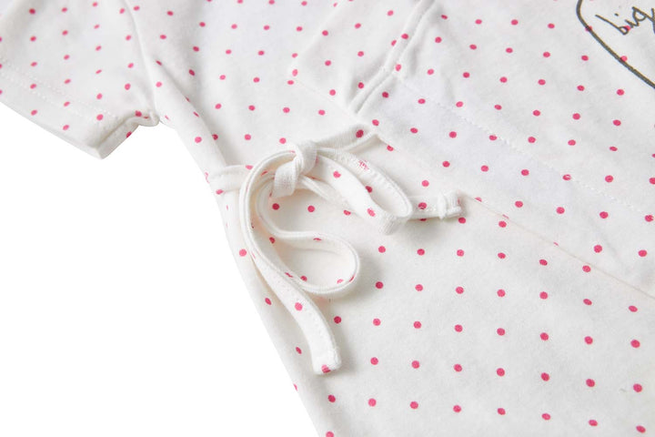 Baby Girl Kimono Romper White w Pink Dots Big Smiles for Mummy - Little Kooma