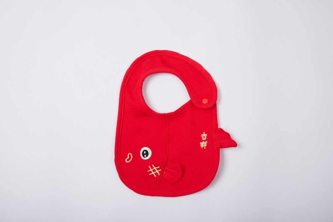 Chinese New Year Red Waterproof Bibs Dancing Lion Little Fish Designs Limited Edition For CNY Bibs - Little Kooma