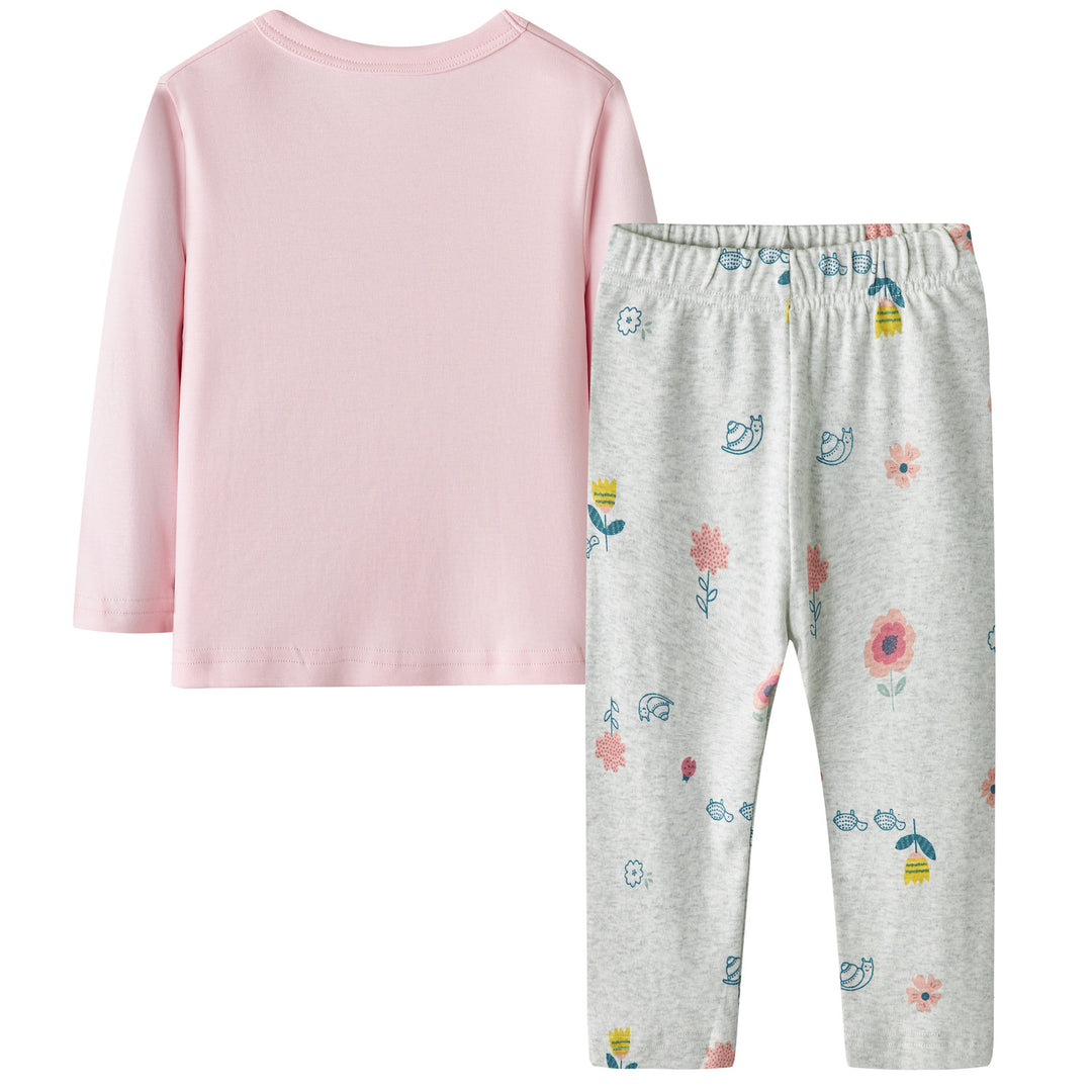 Baby Kids Pajamas Bunny Pink Top w Grey Pants Set - Little Kooma