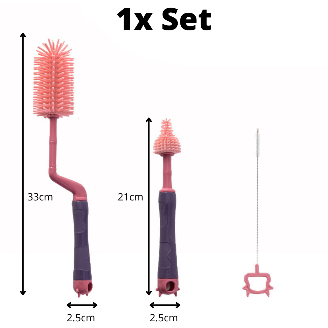 Baby Silicone Bottle Brush Teat Nipple Brush Straw Brush 3 In 1 Set - Little Kooma