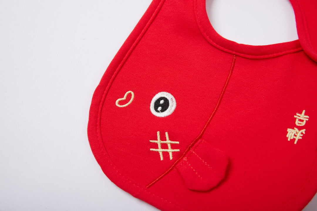 Chinese New Year Red Waterproof Bibs Dancing Lion Little Fish Designs Limited Edition For CNY Bibs - Little Kooma