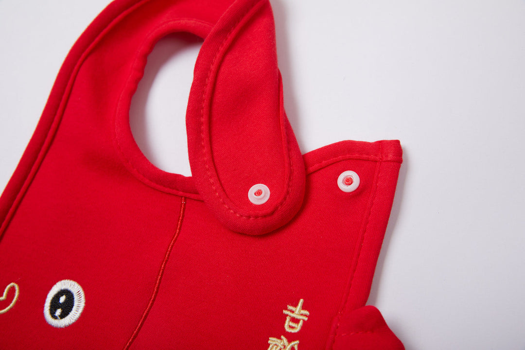 Chinese New Year Red Waterproof Bibs Dancing Lion Little Fish Designs Limited Edition For CNY Bibs - Little Kooma