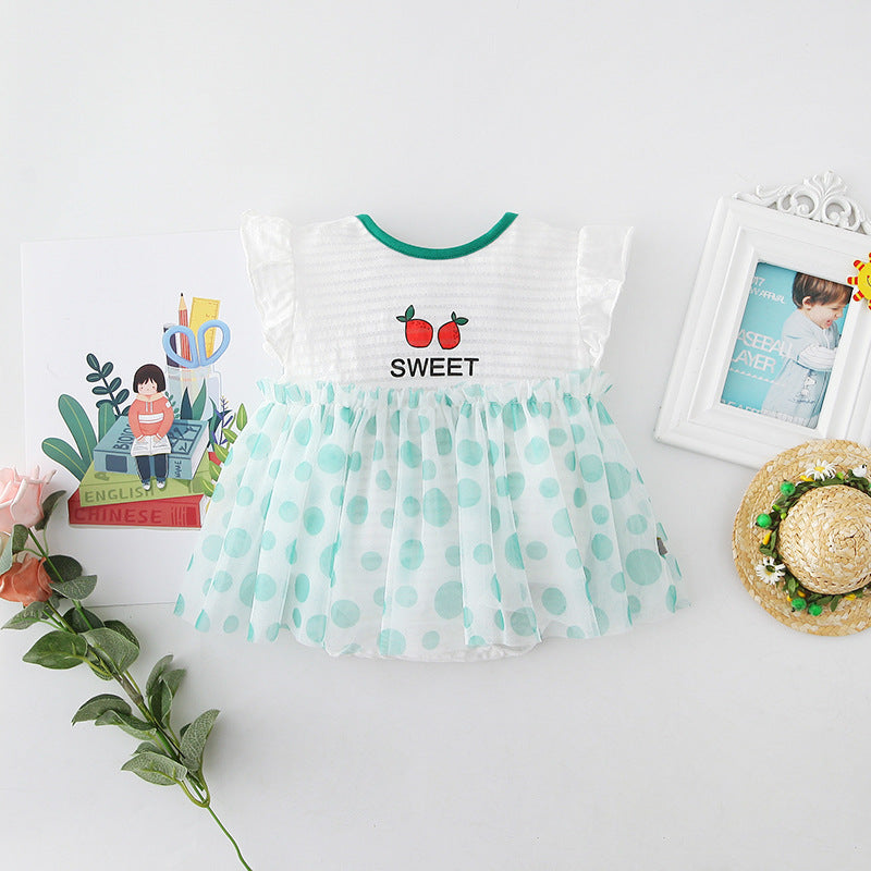 [ZBG09] Baby Girl Fruit Bodysuit Dress Voile Dotted Skirt - Little Kooma