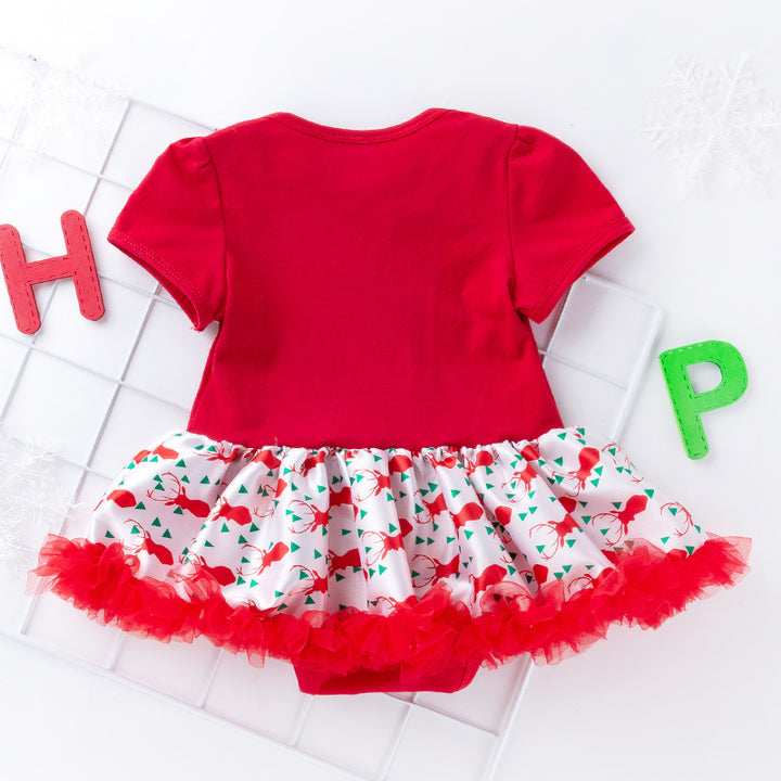 Baby Girl Christmas Outfit Elk Bodysuit Dress n Headwrap 2 Piece Set - 1124 - Little Kooma