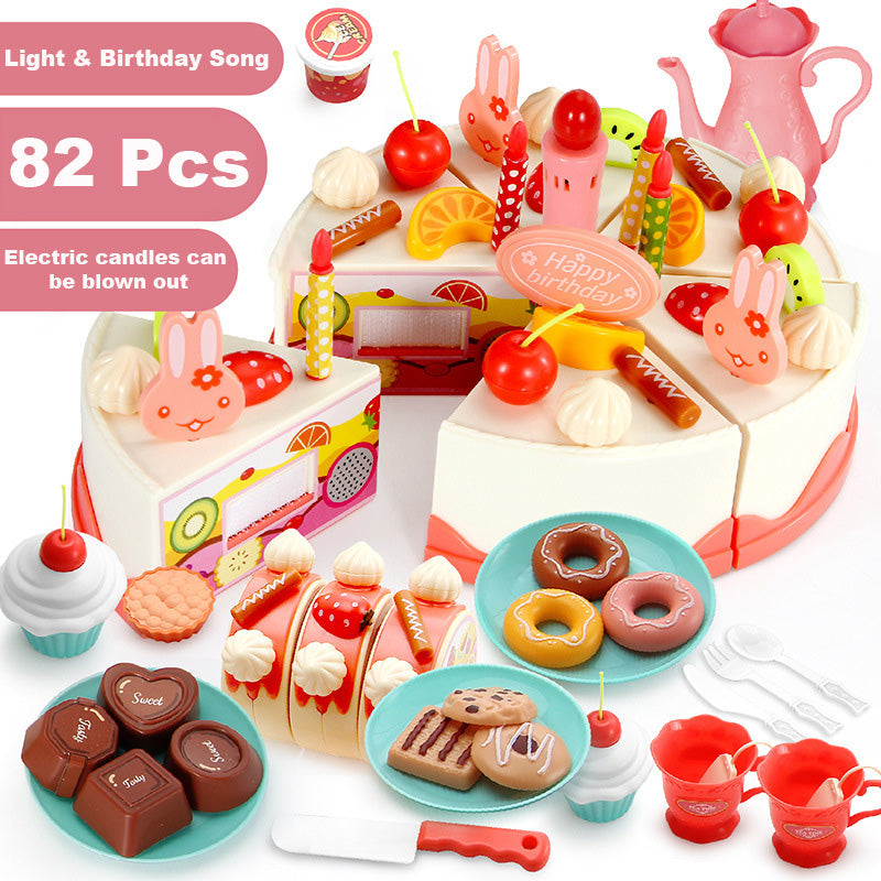 Baby Toddler Kids' Birthday Cake Afternoon Tea Pretend Play Toy Set w Lights & Sound Effects 889-150-82PCS - Little Kooma