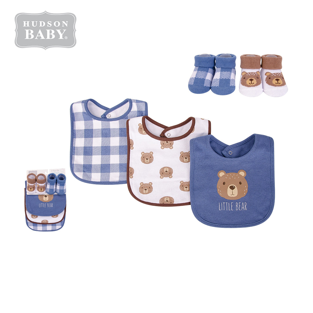 Baby Boy Bibs n Socks 5 Pcs Set Little Bear 0 to 9 Months 17595 - Little Kooma