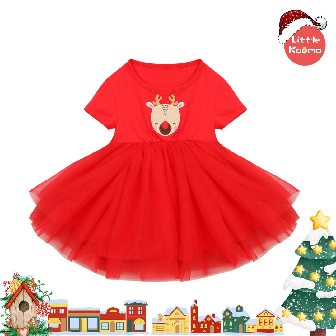 Baby Kids Christmas Outfit Red Reindeer Dress - Little Kooma