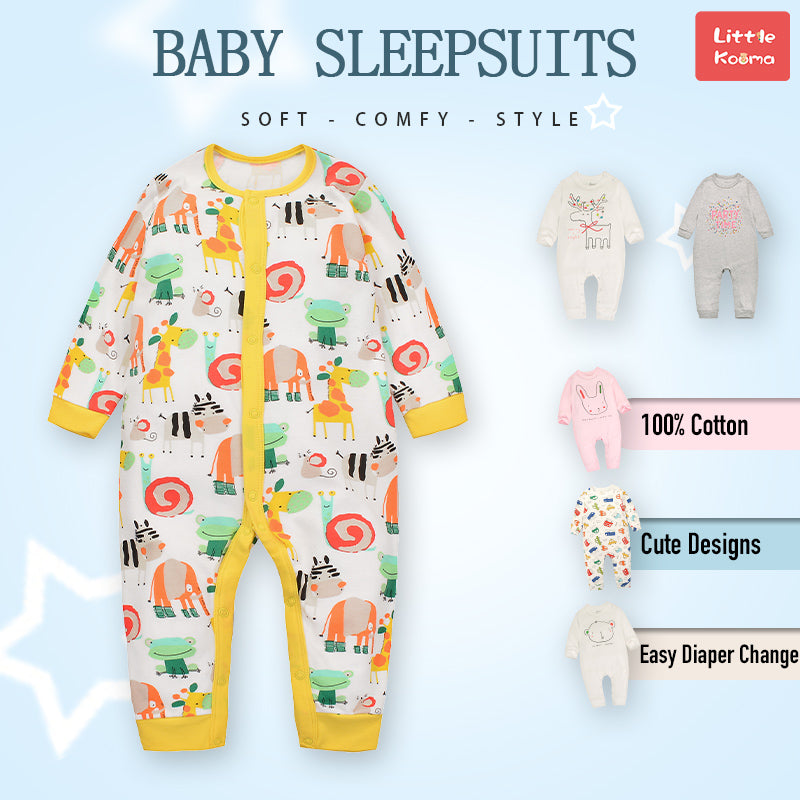 Baby Sleepsuit Snail Frog Elephant Giraffe Jumpsuit All In One - Little Kooma