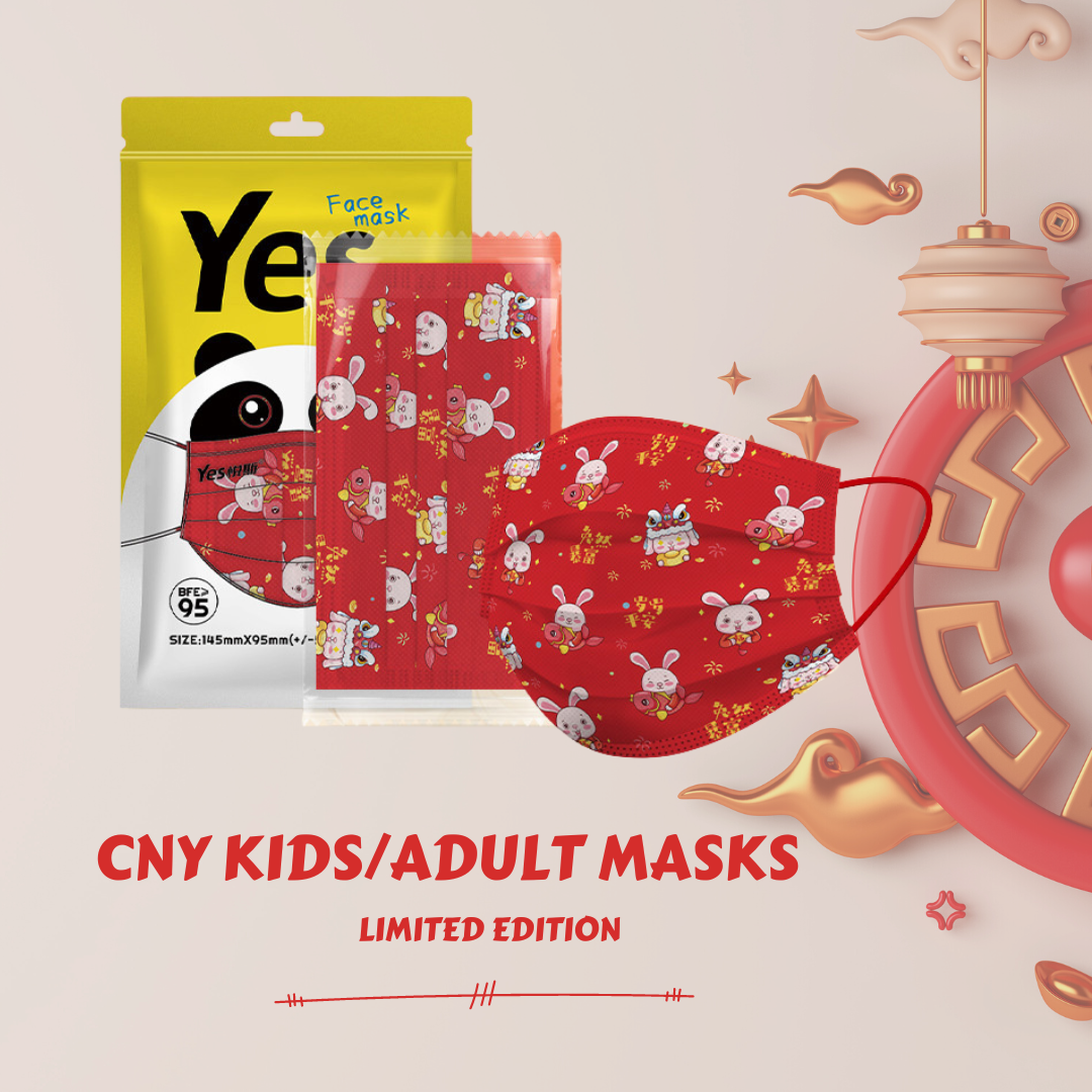 Kids Adults Year of the Rabbit CNY Family Matching Disposable 3 PLY Protective Masks - Little Kooma