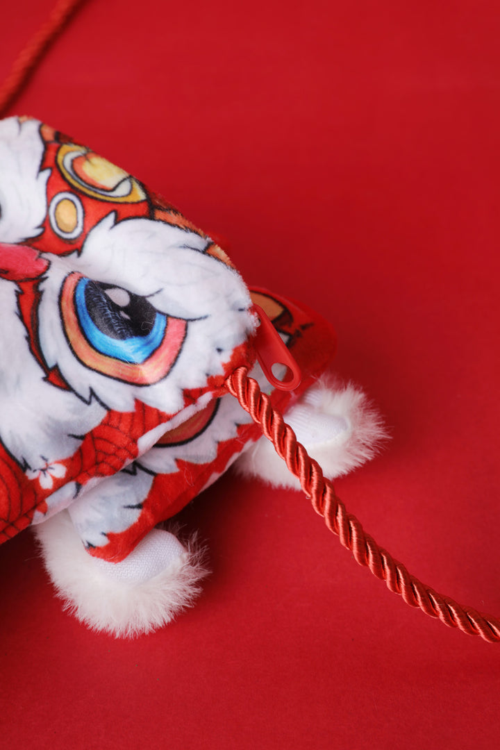 Baby Kids CNY Chinese New Year Ang Bao Red Velvet Envelope Sling Bag Fortune Cat w Dancing Lion - Little Kooma