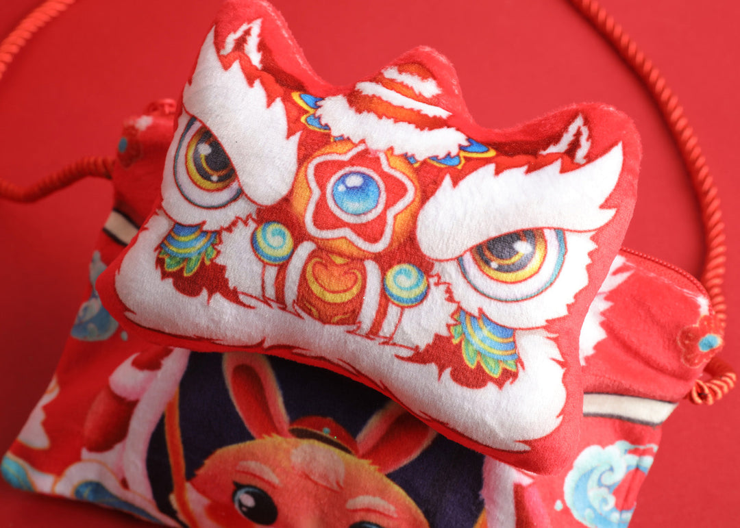 Baby Kids CNY Chinese New Year Rabbit Year Ang Bao Red Velvet Envelope Sling Bag Dancing Lion - Little Kooma