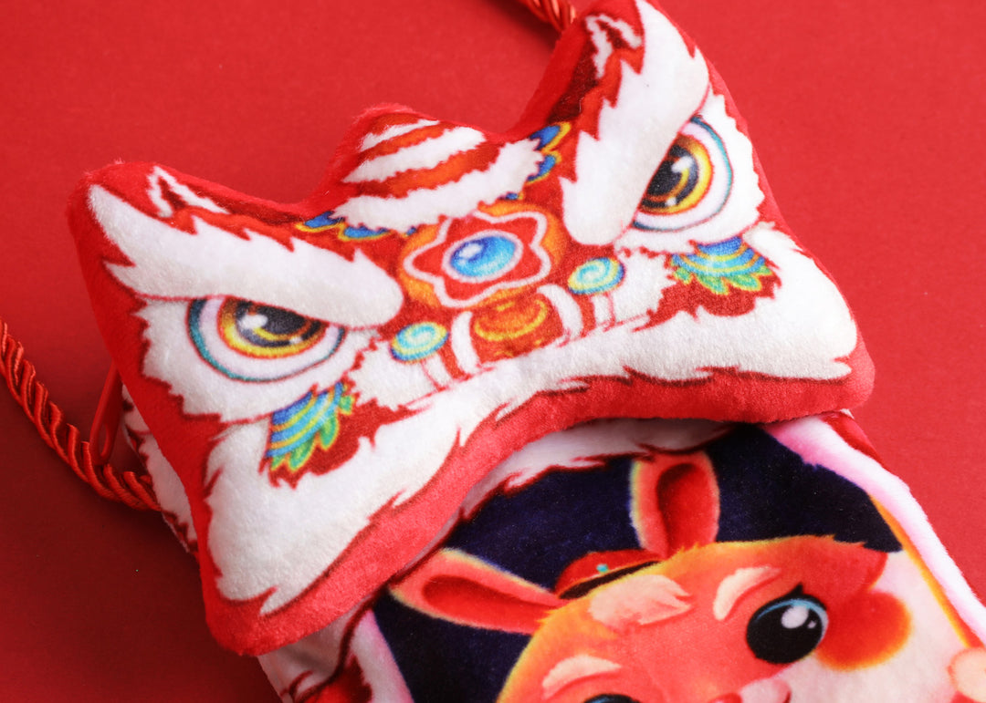 Baby Kids CNY Chinese New Year Rabbit Year Ang Bao Red Velvet Envelope Sling Bag Dancing Lion - Little Kooma