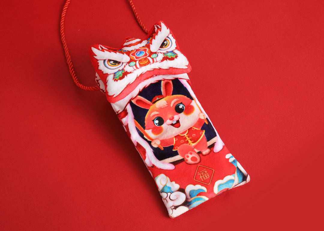 Baby Kids CNY Chinese New Year Rabbit Year Ang Bao Red Velvet Envelope Sling Bag Dancing Lion - Little Kooma