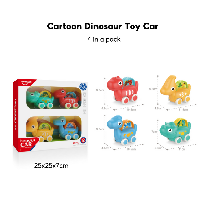 Huanger Cartoon Dinosaur Toy Cars Set - Little Kooma