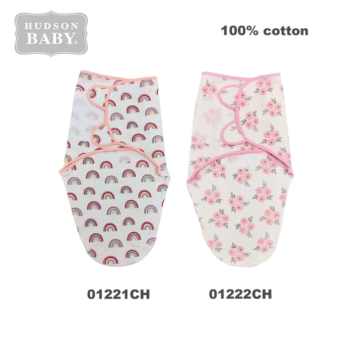 Hudson Baby Cotton Swaddle Wrap Magic Tape 0-3 months 2pc Set 01221CH 01222CH - Little Kooma