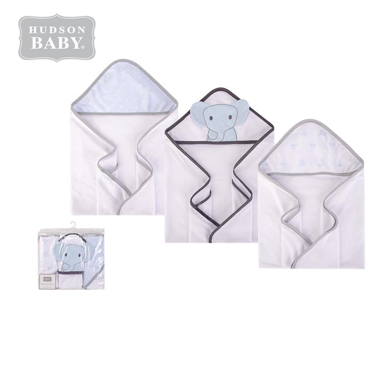 Hudson Baby Knit Terry Hooded Towel Set 3 Piece 57895 Blue Elephant - Little Kooma