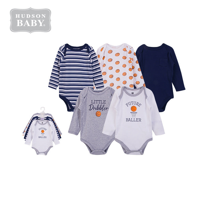 Hudson Baby Long Sleeve Bodysuits 5 Piece Pack Basketball 58621 - 1102 - Little Kooma