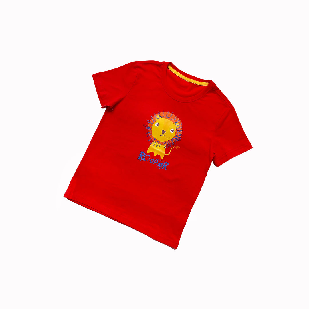 Kids Red T-shirt w Lion Casual Outfit - 0725 - Little Kooma