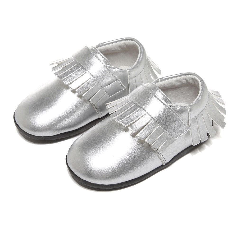 Girl’s Leather Loafers Shoes w Fringe Magic Tape - SQ1176 - Little Kooma