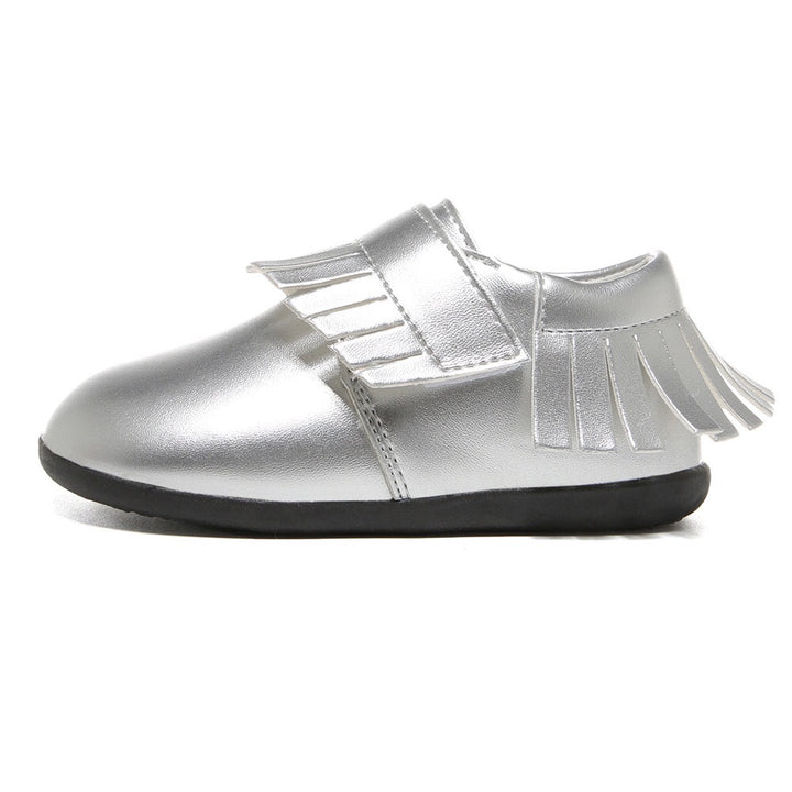 Girl’s Leather Loafers Shoes w Fringe Magic Tape - SQ1176 - Little Kooma