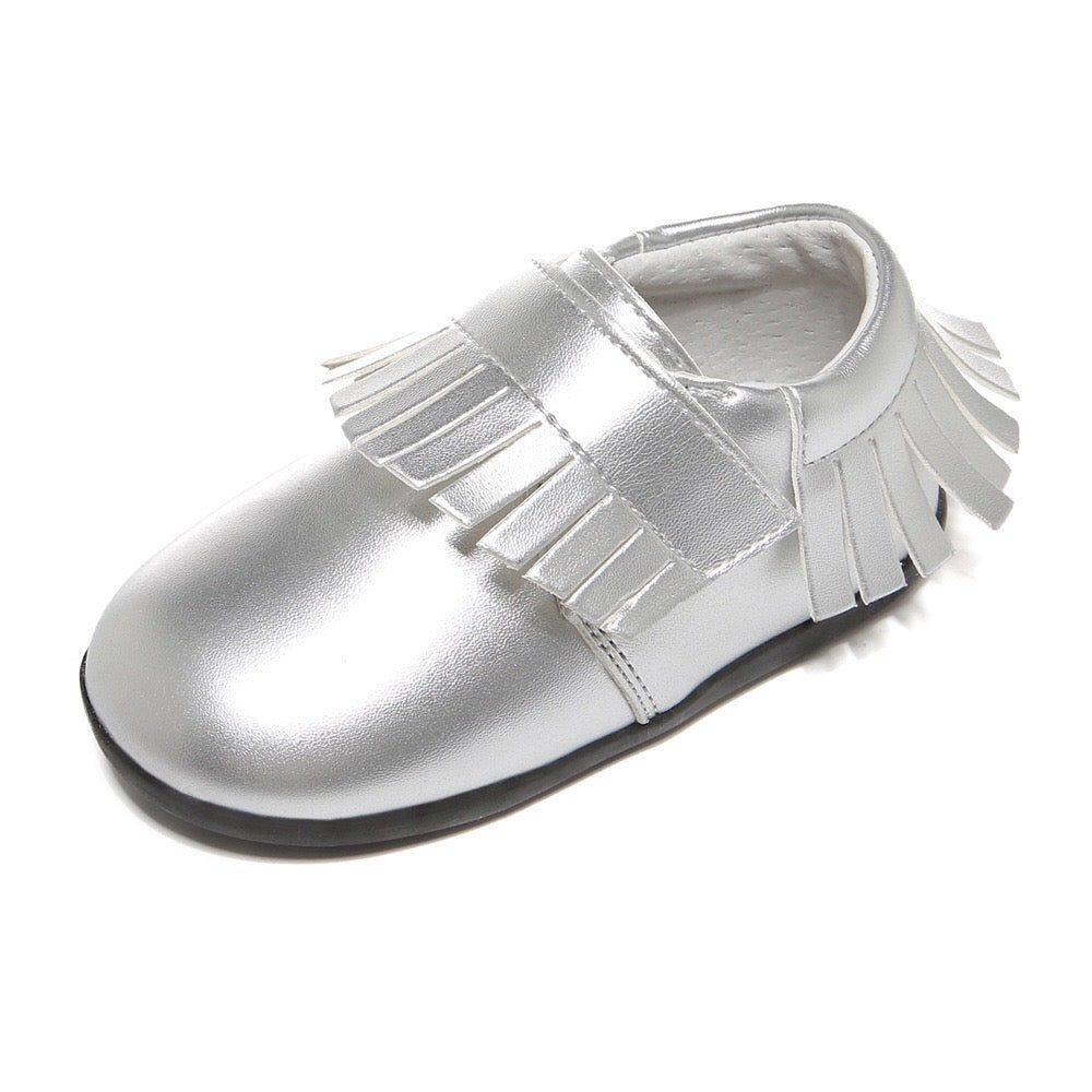 Girl’s Leather Loafers Shoes w Fringe Magic Tape - SQ1176 - Little Kooma