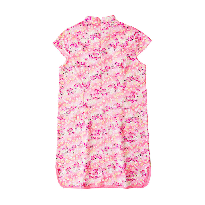 Baby Kids Girl Pink n Watermelon Red Swirl Print Cheongsam Dress w White n Orange Flowers - Little Kooma