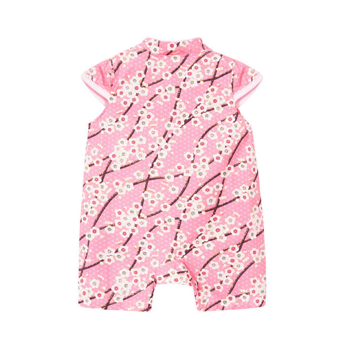 Baby Girl Cheongsam Romper Pink w White Plum Flowers - Little Kooma