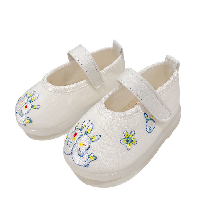 Baby Girl Textile Anti-slip Flats Embroidered Bunnies Cow Shoes Magic Tape BBX - Little Kooma