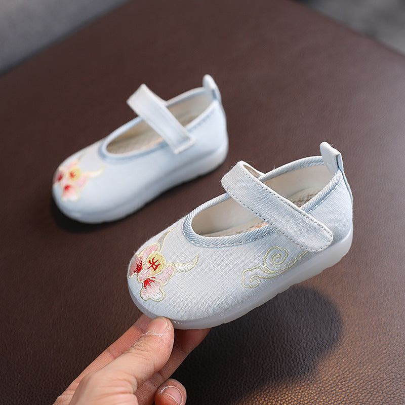 Baby Girl Textile Anti-slip Flats Embroidered Bunnies Cow Shoes Magic Tape BBX - Little Kooma