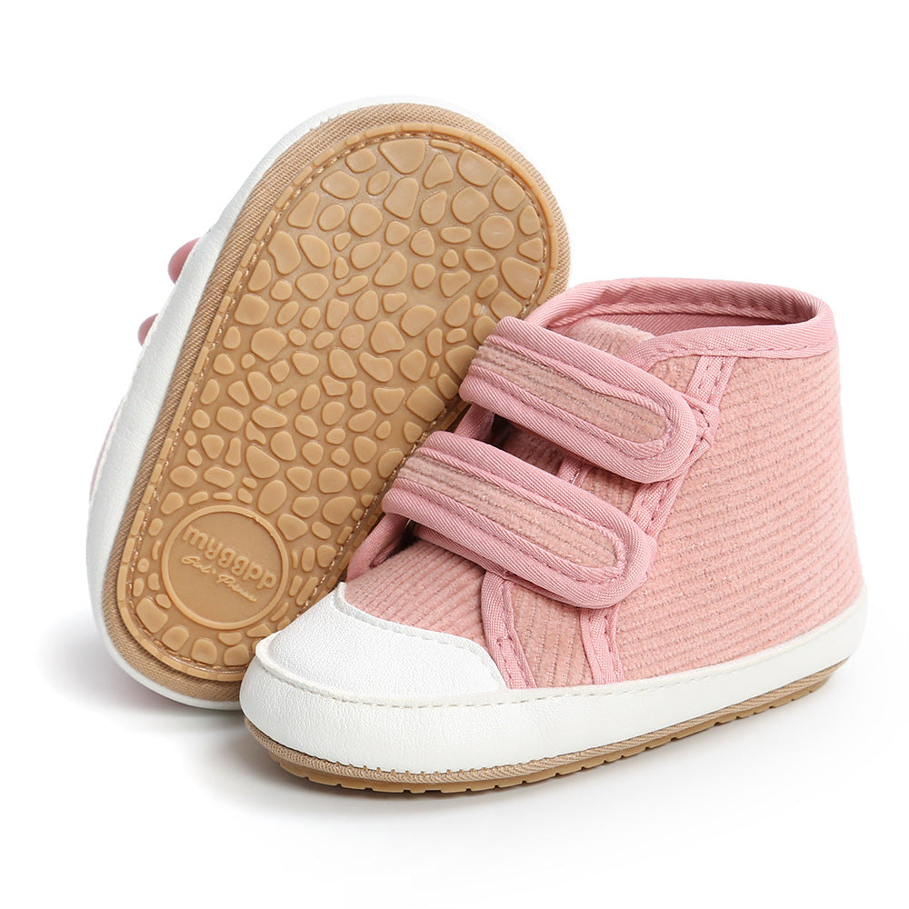 Baby Boy Girl Corduroy Shoes Magic Tape Anti-slip High Sneakers - Little Kooma