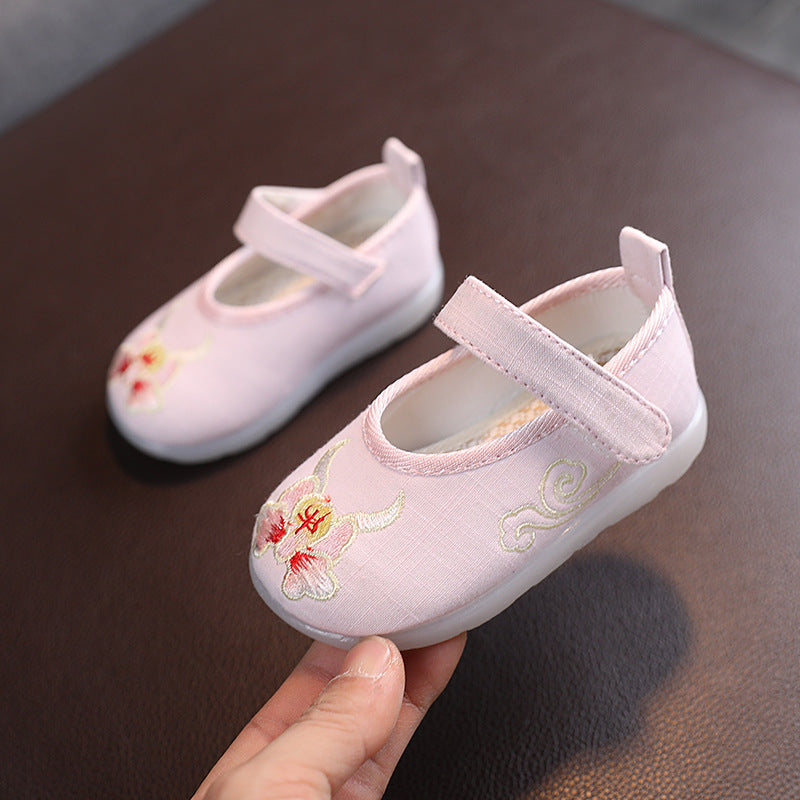 Baby Girl Textile Anti-slip Flats Embroidered Bunnies Cow Shoes Magic Tape BBX - Little Kooma