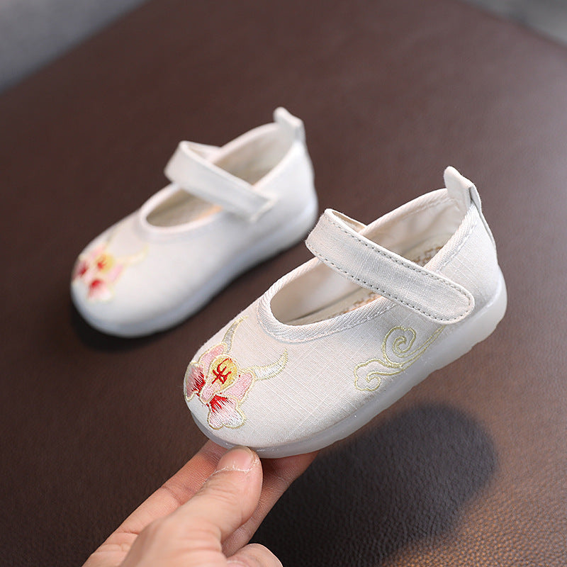 Baby Girl Textile Anti-slip Flats Embroidered Bunnies Cow Shoes Magic Tape BBX - Little Kooma