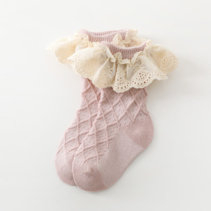 Baby Kids Girl Lace Brim Waffle Ankle Socks - Little Kooma