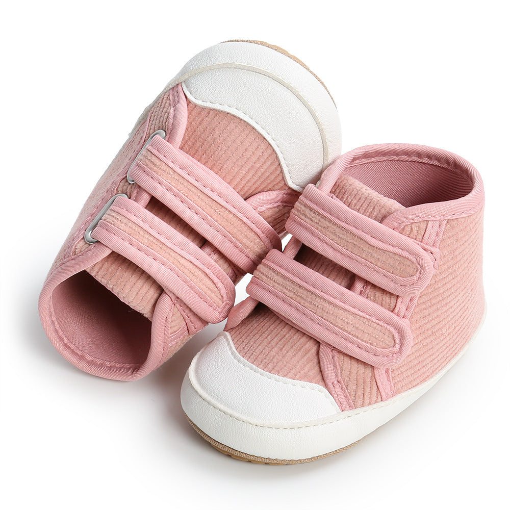 Baby Boy Girl Corduroy Shoes Magic Tape Anti-slip High Sneakers - Little Kooma