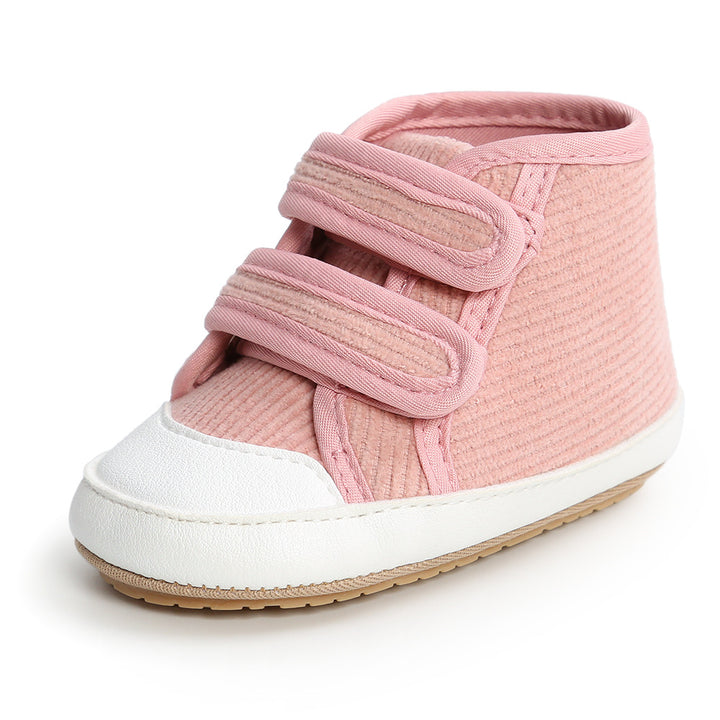 Baby Boy Girl Corduroy Shoes Magic Tape Anti-slip High Sneakers - Little Kooma