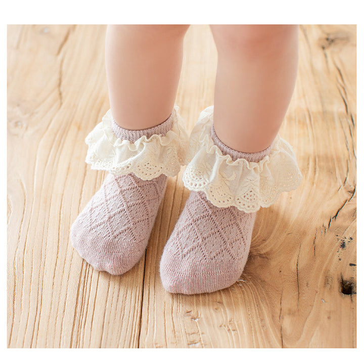 Baby Kids Girl Lace Brim Waffle Ankle Socks - Little Kooma