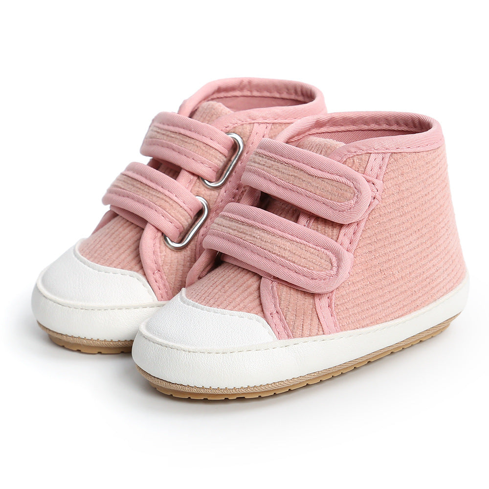 Baby Boy Girl Corduroy Shoes Magic Tape Anti-slip High Sneakers - Little Kooma