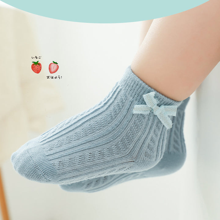 Baby Kids Girl Solid Color Bowtie Ankle Socks - Little Kooma