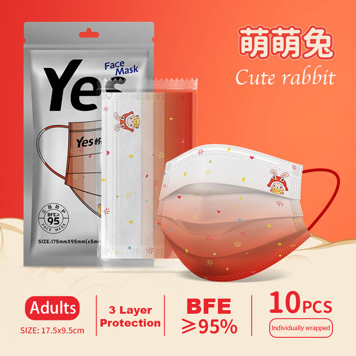 Kids Adults Year of the Rabbit CNY Family Matching Disposable 3 PLY Protective Masks - Little Kooma