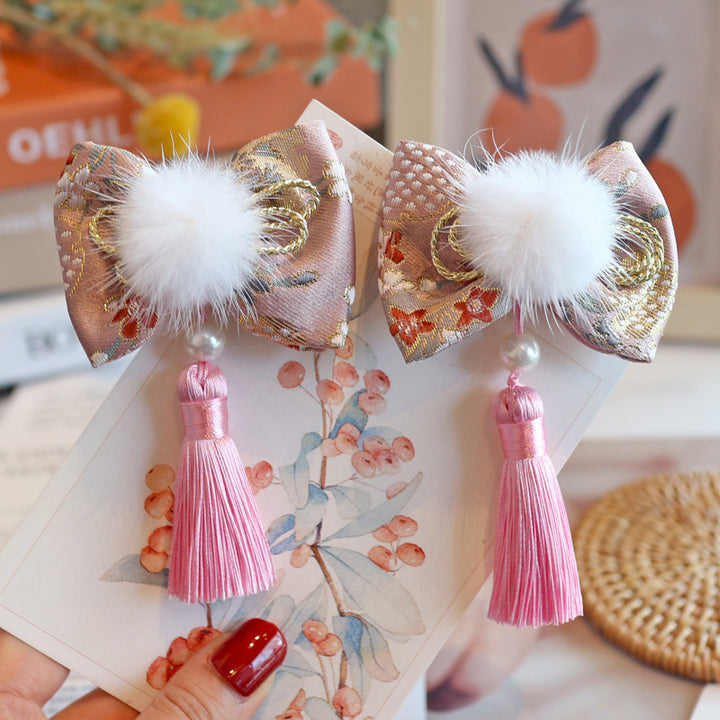 Chinese New Year CNY Baby kids Girl's Head Clips Hair Ties Hair Accessories - Little Kooma