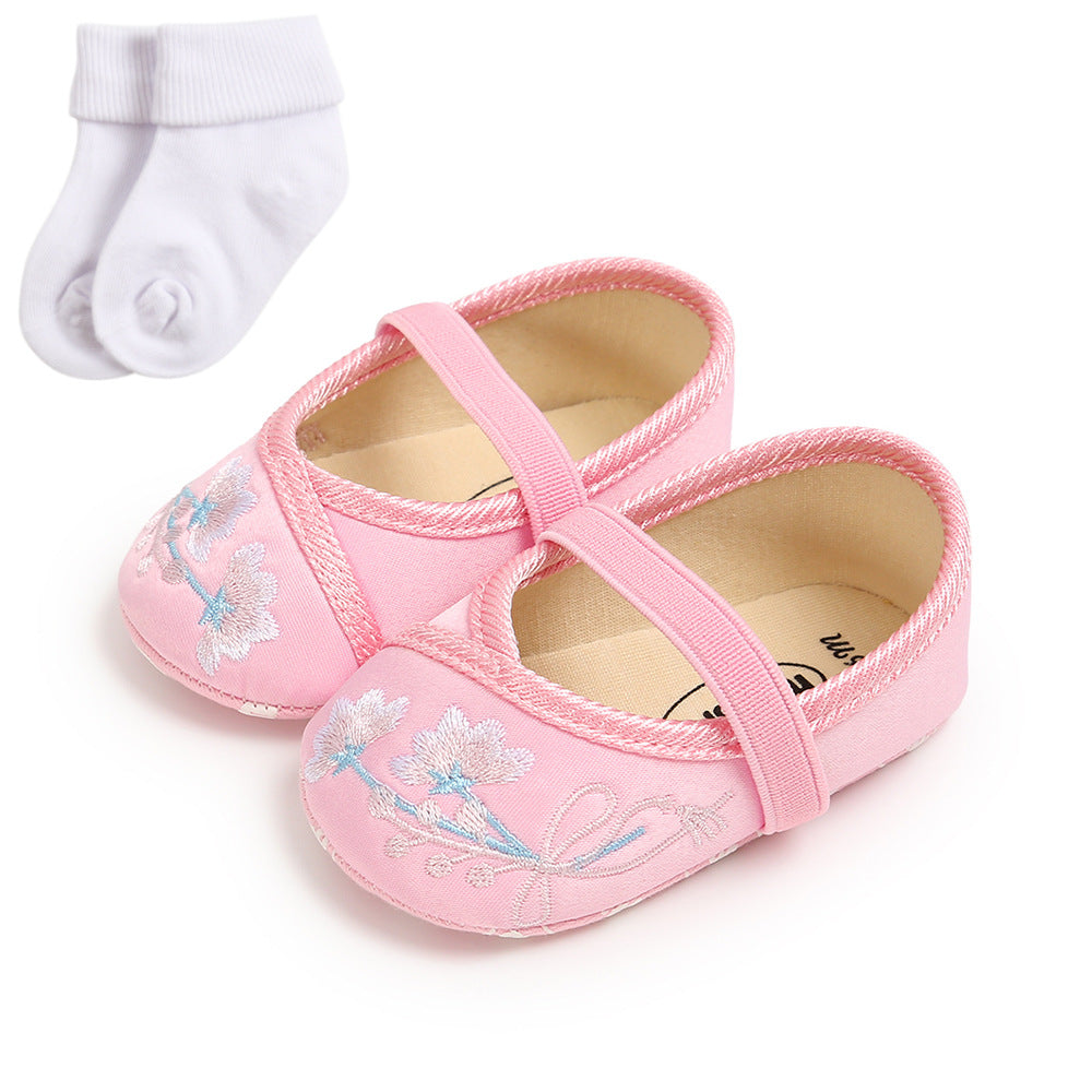 Baby Girl Chinese New Year Shoes Pink w Embroidered Flowers Cheongsam - Little Kooma