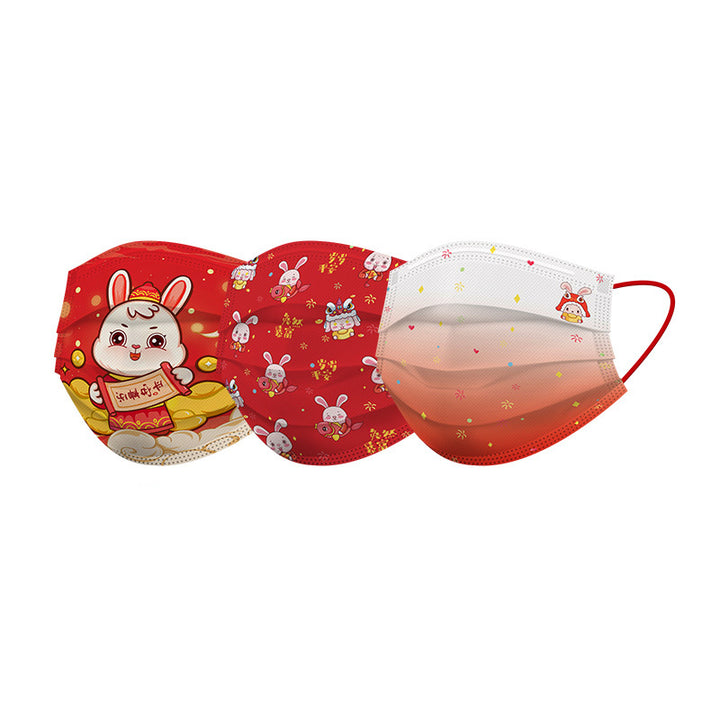 Kids Adults Year of the Rabbit CNY Family Matching Disposable 3 PLY Protective Masks - Little Kooma