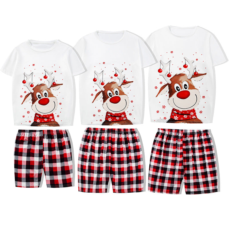 Baby Kids Boy Girl Daddy Mummy Brother Sister Sibling Family Wear Short Sleeve Reindeer Print Christmas Outfit Romper Top n Shorts Set - Little Kooma