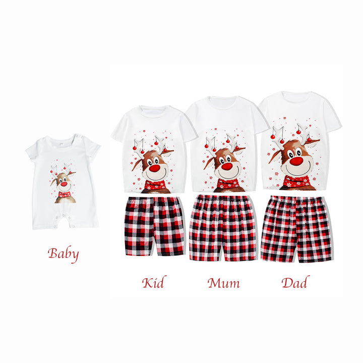 Baby Kids Boy Girl Daddy Mummy Brother Sister Sibling Family Wear Short Sleeve Reindeer Print Christmas Outfit Romper Top n Shorts Set - Little Kooma